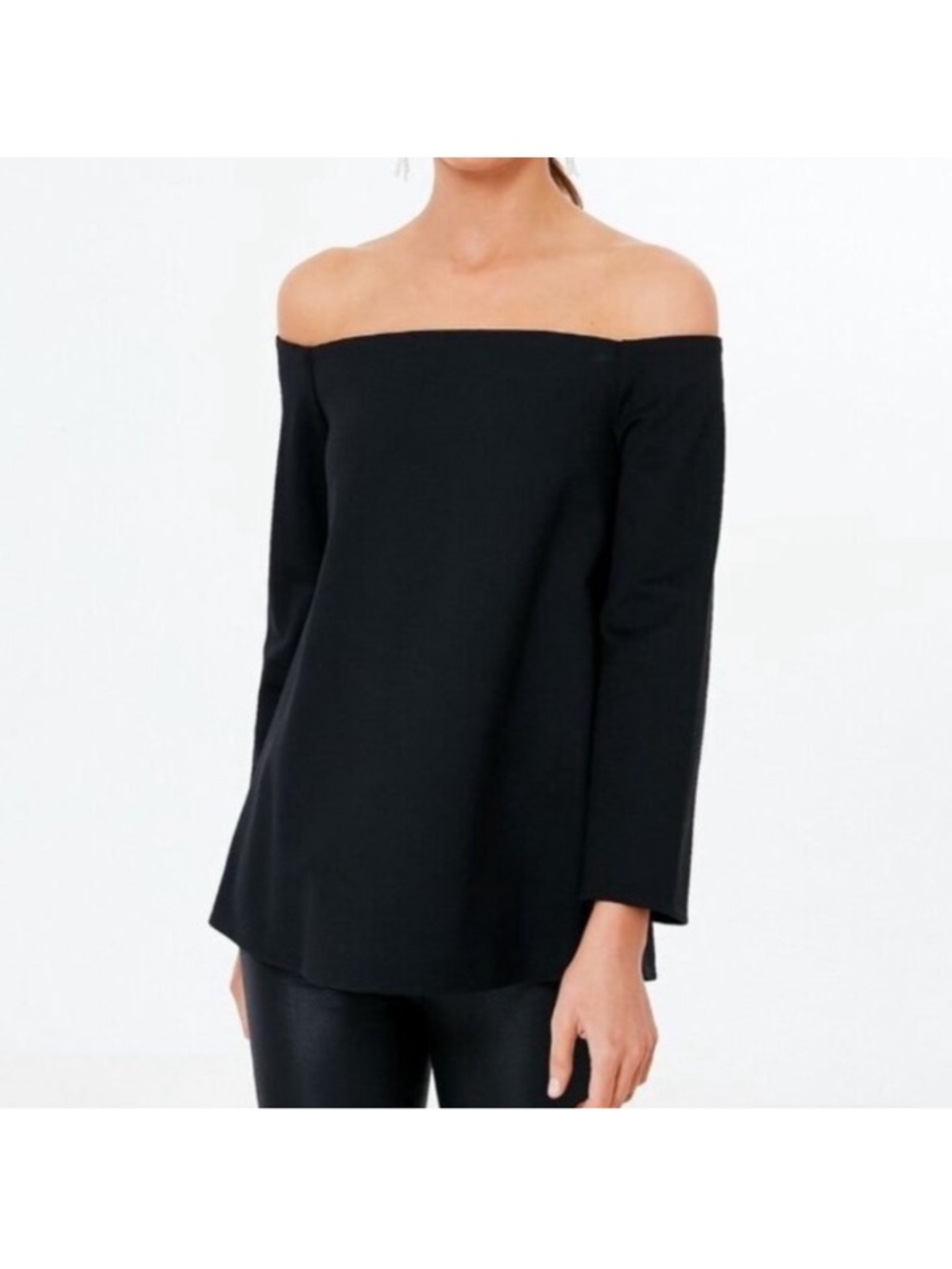 Pomander Place Miranda Off-the Shoulder Black Long Sleeve Blouse Top - Medium